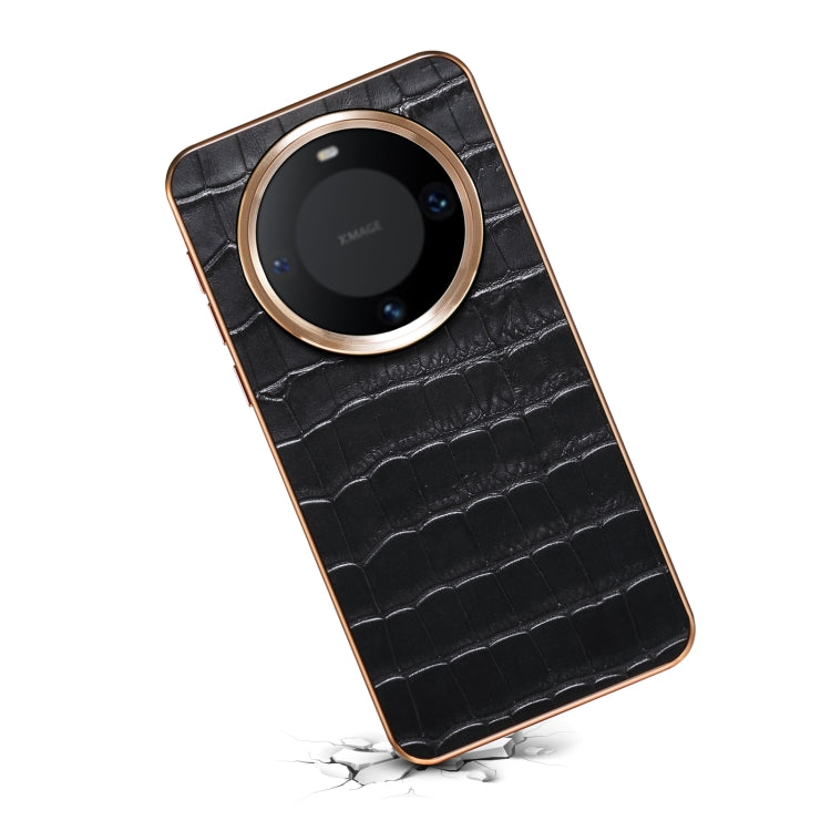 For Huawei Mate 60 Denior Crocodile Texture Genuine Leather Electroplating Phone Case(Black) - Huawei Cases by Denior | Online Shopping South Africa | PMC TechLife | Buy Now Pay Later Mobicred