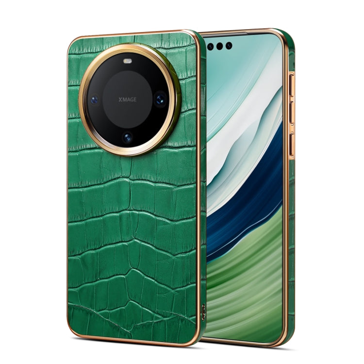 For Huawei Mate 60 Pro / Pro+ Denior Crocodile Texture Genuine Leather Electroplating Phone Case(Green) - Huawei Cases by Denior | Online Shopping South Africa | PMC TechLife | Buy Now Pay Later Mobicred