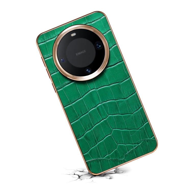For Huawei Mate 60 Pro / Pro+ Denior Crocodile Texture Genuine Leather Electroplating Phone Case(Green)