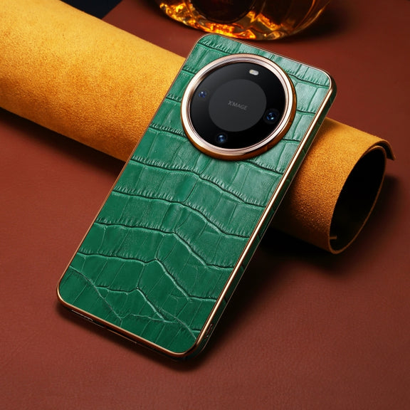 For Huawei Mate 60 Pro / Pro+ Denior Crocodile Texture Genuine Leather Electroplating Phone Case(Green)