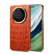 For Huawei Mate 60 Pro / Pro+ Denior Crocodile Texture Genuine Leather Electroplating Phone Case(Mocha Brown)