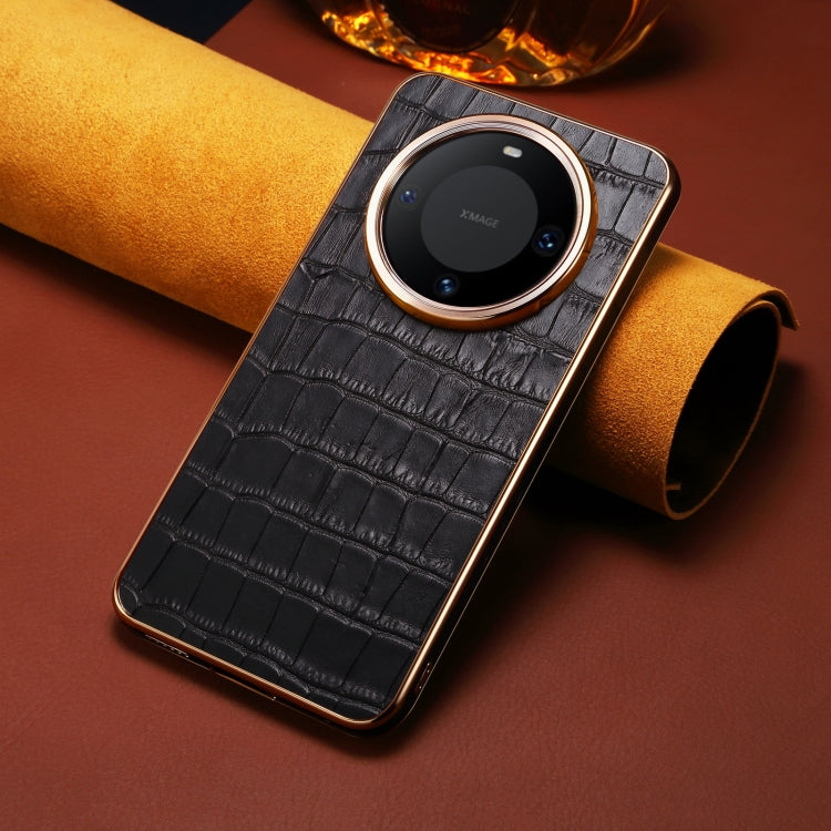 For Huawei Mate 60 Pro / Pro+ Denior Crocodile Texture Genuine Leather Electroplating Phone Case(Black) - free shipping - PMC TechLife - Order now!