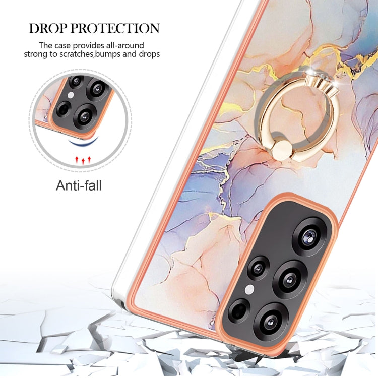 For Samsung Galaxy S25 Ultra 5G Electroplating Pattern IMD TPU Shockproof Case with Rhinestone Ring Holder(Milky Way White Marble)