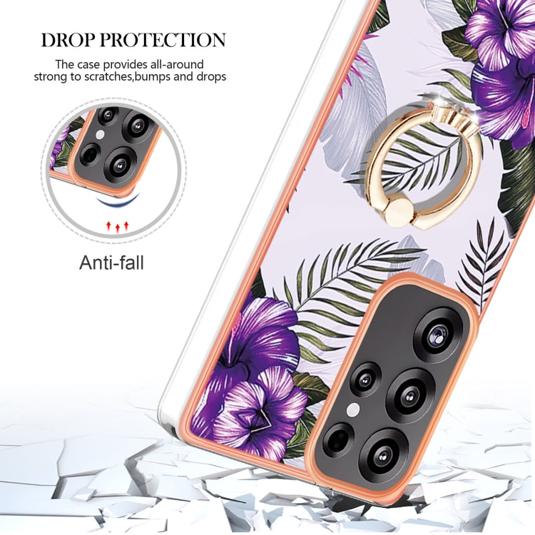 For Samsung Galaxy S25 Ultra 5G Electroplating Pattern IMD TPU Shockproof Case with Rhinestone Ring Holder(Purple Flower) - Galaxy S25 Ultra 5G Cases by PMC Jewellery | Online Shopping South Africa | PMC Jewellery | Buy Now Pay Later Mobicred