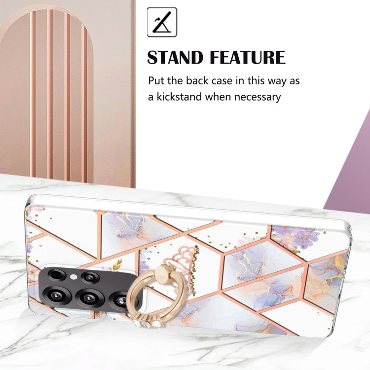 For Samsung Galaxy S25 Ultra 5G Electroplating Splicing Marble Flower Pattern TPU Shockproof Case with Rhinestone Ring Holder(Imperial Crown) - Galaxy S25 Ultra 5G Cases by PMC TechLife | Online Shopping South Africa | PMC TechLife | Buy Now Pay Later Mobicred