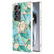 For Samsung Galaxy S25 Ultra 5G Electroplating Splicing Marble Flower Pattern TPU Shockproof Case with Rhinestone Ring Holder(Blue Flower) - Galaxy S25 Ultra 5G Cases by PMC TechLife | Online Shopping South Africa | PMC TechLife | Buy Now Pay Later Mobicred