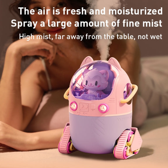 MJ066 220ML Portable Desktop Cute Cartoon Tank Car Air Humidifier with LED Lights, Model:Rechargeable(Pink)