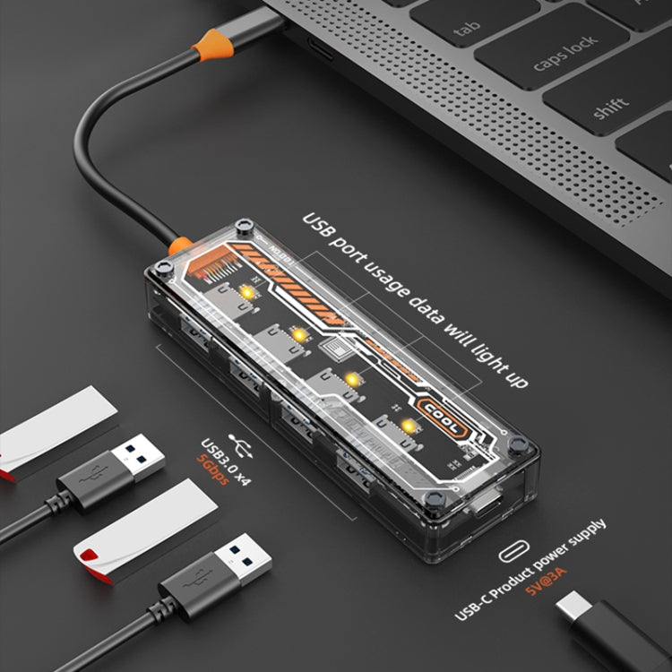 SW4U-A 5 in 1 USB to Type-C + 4 x USB3.0 HUB Docking Station(Grey)