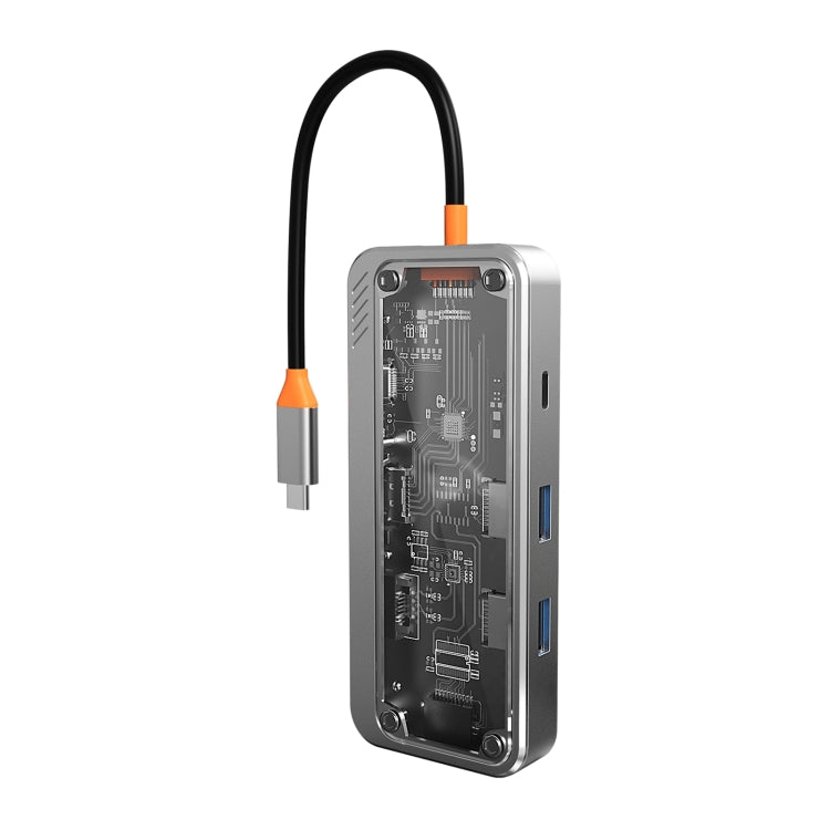 SW8V 8 in 1 Type-C to USB + HDMI + RJ45 + SD/TF HUB Docking Station(Grey) - USB HUB by PMC Jewellery | Online Shopping South Africa | PMC Jewellery | Buy Now Pay Later Mobicred