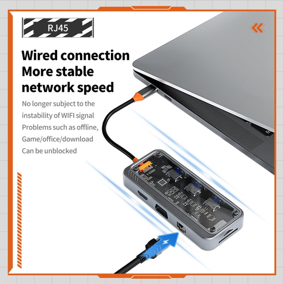 SW10V 10 in 1 Type-C to USB + HDMI + VGA + RJ45 + SD/TF + Audio 3.5 HUB Docking Station(Grey)