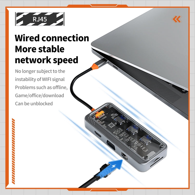 SW10V 10 in 1 Type-C to USB + HDMI + VGA + RJ45 + SD/TF + Audio 3.5 HUB Docking Station(Grey)