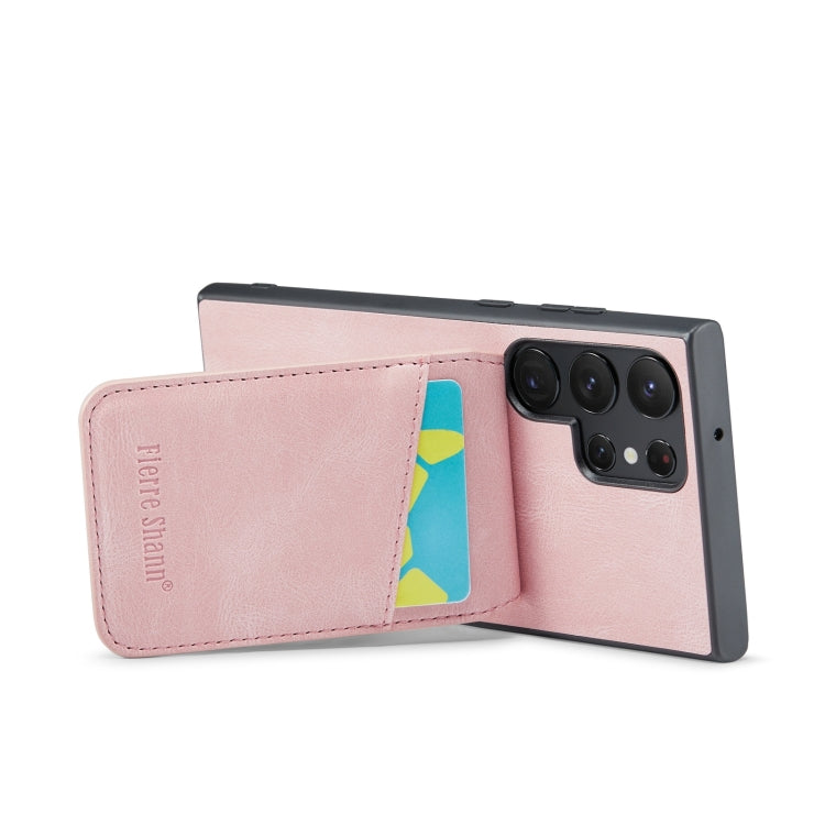 For Samsung Galaxy S24 Ultra 5G Fierre Shann Crazy Horse Card Holder Back Cover PU Phone Case(Pink) - Galaxy S24 Ultra 5G Cases by FIERRE SHANN | Online Shopping South Africa | PMC Jewellery | Buy Now Pay Later Mobicred