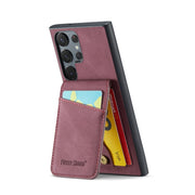 For Samsung Galaxy S24 Ultra 5G Fierre Shann Crazy Horse Card Holder Back Cover PU Phone Case(Wine Red)