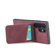 For Samsung Galaxy S24 Ultra 5G Fierre Shann Crazy Horse Card Holder Back Cover PU Phone Case(Wine Red)