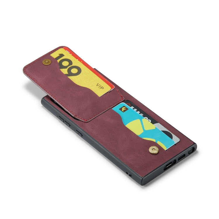 For Samsung Galaxy S24 Ultra 5G Fierre Shann Crazy Horse Card Holder Back Cover PU Phone Case(Wine Red)