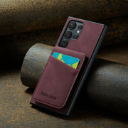 For Samsung Galaxy S24 Ultra 5G Fierre Shann Crazy Horse Card Holder Back Cover PU Phone Case(Wine Red)