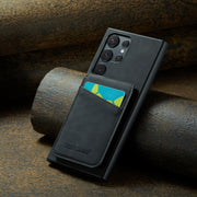 For Samsung Galaxy S24 Ultra 5G Fierre Shann Crazy Horse Card Holder Back Cover PU Phone Case(Black)