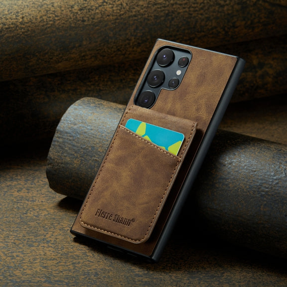 For Samsung Galaxy S24 Ultra 5G Fierre Shann Crazy Horse Card Holder Back Cover PU Phone Case(Brown)