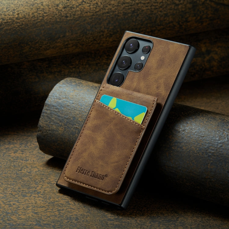 For Samsung Galaxy S24 Ultra 5G Fierre Shann Crazy Horse Card Holder Back Cover PU Phone Case(Brown)