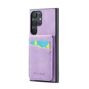 For Samsung Galaxy S24 Ultra 5G Fierre Shann Crazy Horse Card Holder Back Cover PU Phone Case(Purple)