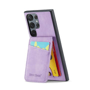 For Samsung Galaxy S24 Ultra 5G Fierre Shann Crazy Horse Card Holder Back Cover PU Phone Case(Purple)