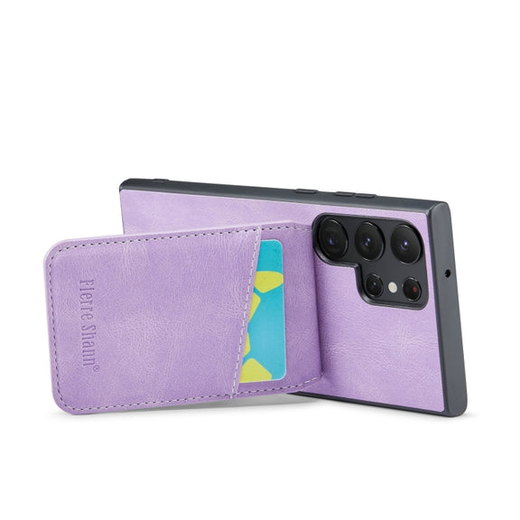 For Samsung Galaxy S24 Ultra 5G Fierre Shann Crazy Horse Card Holder Back Cover PU Phone Case(Purple)
