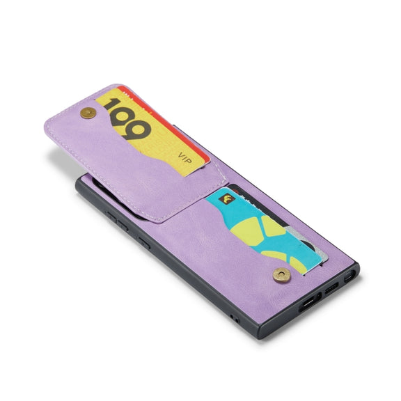 For Samsung Galaxy S24 Ultra 5G Fierre Shann Crazy Horse Card Holder Back Cover PU Phone Case(Purple)
