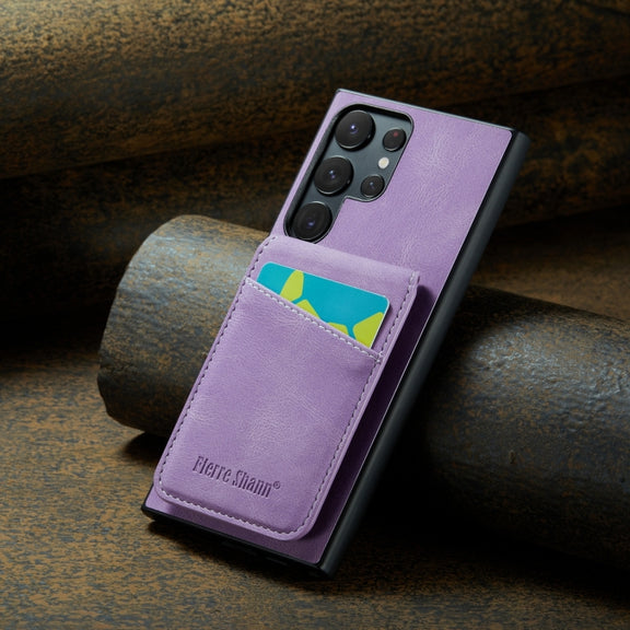 For Samsung Galaxy S24 Ultra 5G Fierre Shann Crazy Horse Card Holder Back Cover PU Phone Case(Purple)