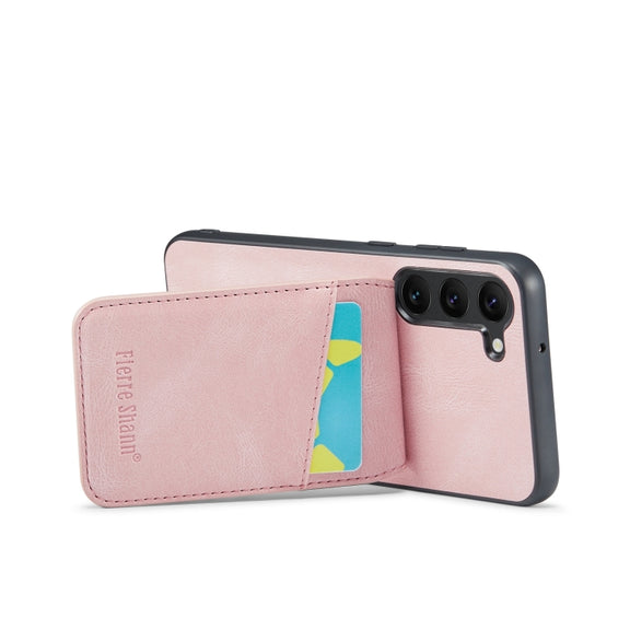 For Samsung Galaxy S24+ 5G Fierre Shann Crazy Horse Card Holder Back Cover PU Phone Case(Pink)