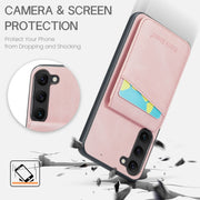 For Samsung Galaxy S24+ 5G Fierre Shann Crazy Horse Card Holder Back Cover PU Phone Case(Pink)