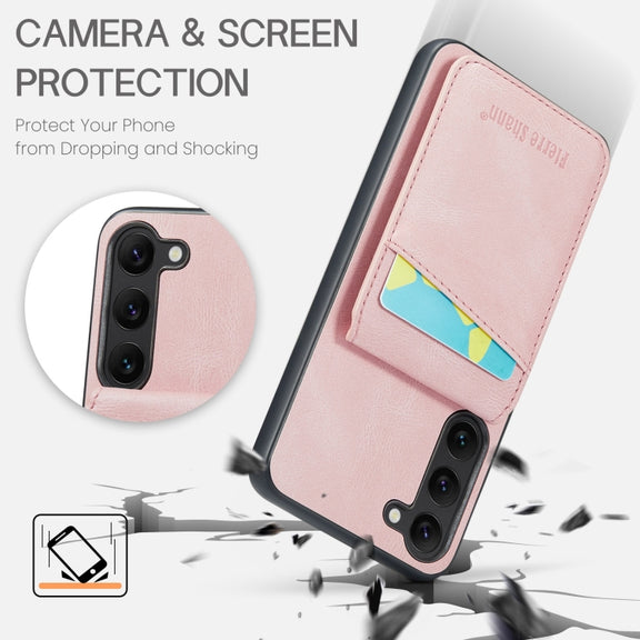 For Samsung Galaxy S24+ 5G Fierre Shann Crazy Horse Card Holder Back Cover PU Phone Case(Pink)