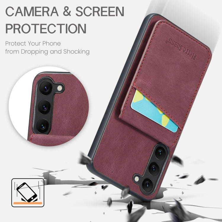 For Samsung Galaxy S24+ 5G Fierre Shann Crazy Horse Card Holder Back Cover PU Phone Case(Wine Red) - Galaxy S24+ 5G Cases by FIERRE SHANN | Online Shopping South Africa | PMC Jewellery | Buy Now Pay Later Mobicred