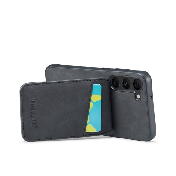 For Samsung Galaxy S24+ 5G Fierre Shann Crazy Horse Card Holder Back Cover PU Phone Case(Black)
