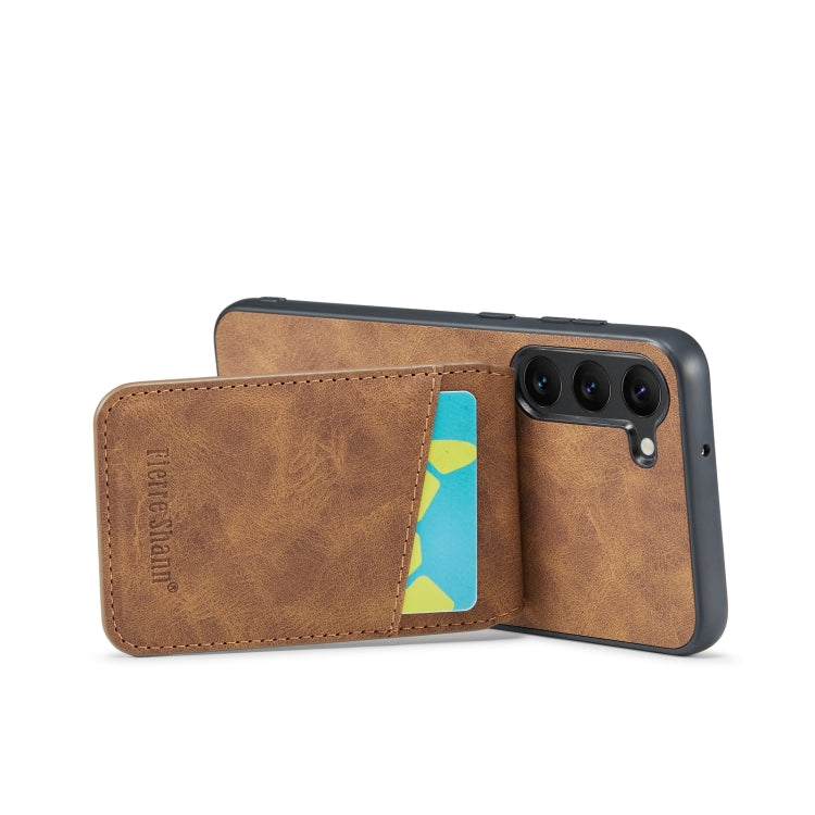 For Samsung Galaxy S24+ 5G Fierre Shann Crazy Horse Card Holder Back Cover PU Phone Case(Brown)