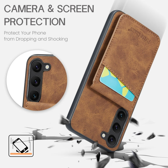 For Samsung Galaxy S24+ 5G Fierre Shann Crazy Horse Card Holder Back Cover PU Phone Case(Brown)