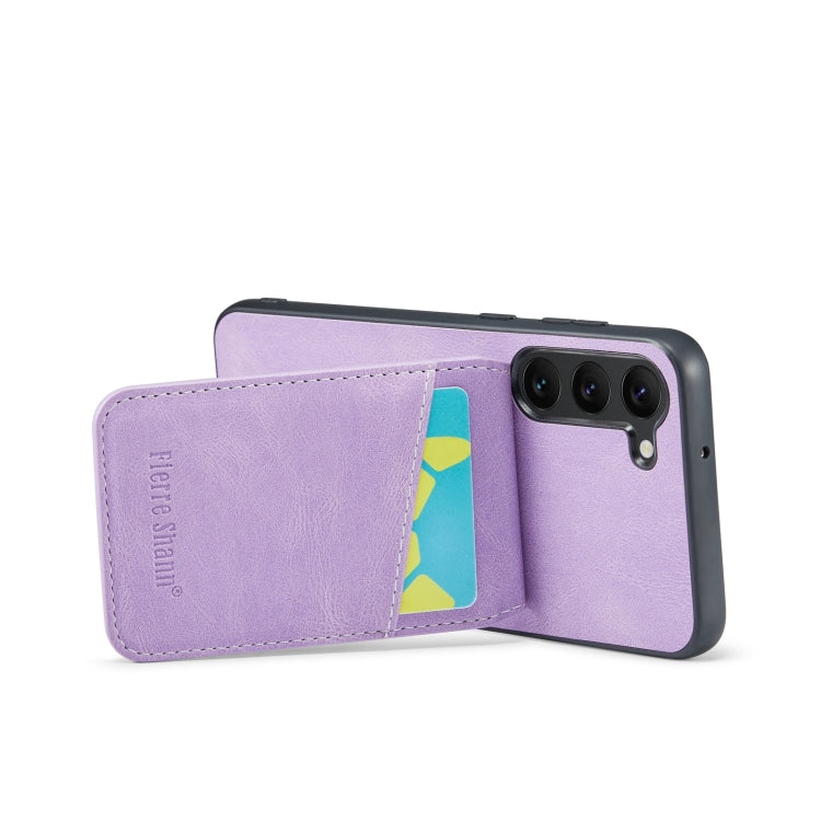 For Samsung Galaxy S24+ 5G Fierre Shann Crazy Horse Card Holder Back Cover PU Phone Case(Purple)