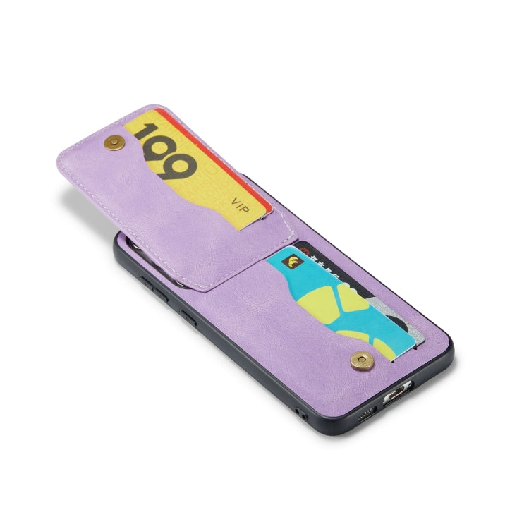 For Samsung Galaxy S24+ 5G Fierre Shann Crazy Horse Card Holder Back Cover PU Phone Case(Purple)