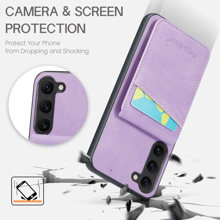 For Samsung Galaxy S24+ 5G Fierre Shann Crazy Horse Card Holder Back Cover PU Phone Case(Purple)