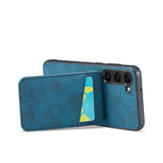 For Samsung Galaxy S24+ 5G Fierre Shann Crazy Horse Card Holder Back Cover PU Phone Case(Blue)