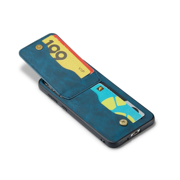 For Samsung Galaxy S24+ 5G Fierre Shann Crazy Horse Card Holder Back Cover PU Phone Case(Blue)