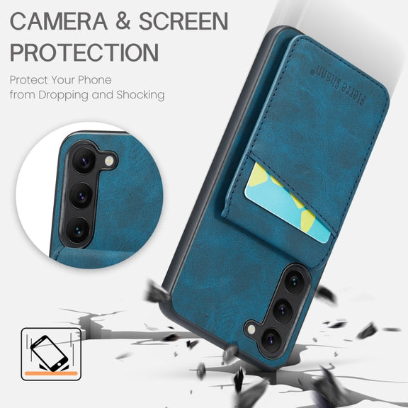 For Samsung Galaxy S24+ 5G Fierre Shann Crazy Horse Card Holder Back Cover PU Phone Case(Blue)