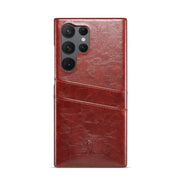 For Samsung Galaxy S24 Ultra 5G Fierre Shann Oil Wax Texture Leather Phone Case with Card Slots(Brown)