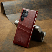 For Samsung Galaxy S24 Ultra 5G Fierre Shann Oil Wax Texture Leather Phone Case with Card Slots(Brown)
