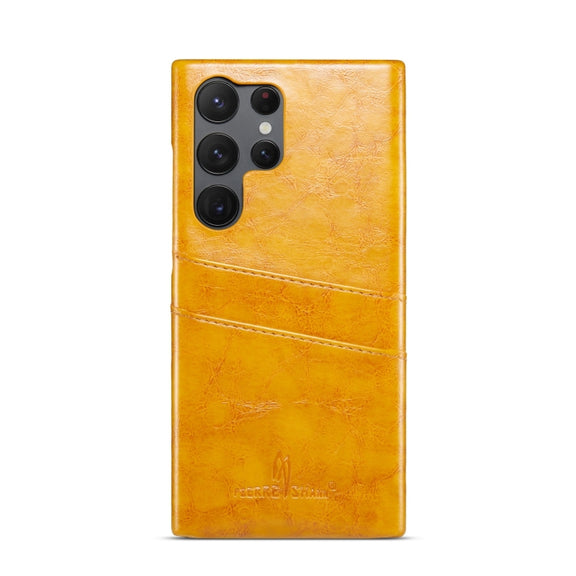 For Samsung Galaxy S24 Ultra 5G Fierre Shann Oil Wax Texture Leather Phone Case with Card Slots(Yellow)