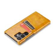 For Samsung Galaxy S24 Ultra 5G Fierre Shann Oil Wax Texture Leather Phone Case with Card Slots(Yellow)