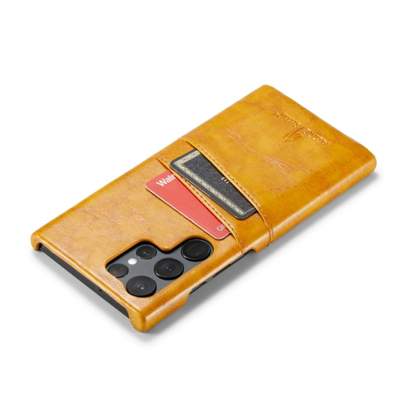 For Samsung Galaxy S24 Ultra 5G Fierre Shann Oil Wax Texture Leather Phone Case with Card Slots(Yellow)