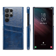 For Samsung Galaxy S24 Ultra 5G Fierre Shann Oil Wax Texture Leather Phone Case with Card Slots(Blue)