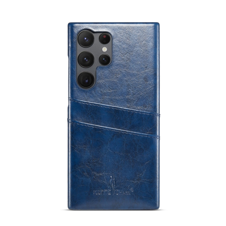 For Samsung Galaxy S24 Ultra 5G Fierre Shann Oil Wax Texture Leather Phone Case with Card Slots(Blue)