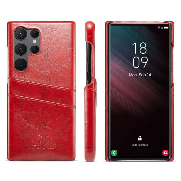 For Samsung Galaxy S24 Ultra 5G Fierre Shann Oil Wax Texture Leather Phone Case with Card Slots(Red)
