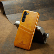 For Samsung Galaxy S24+ 5G Fierre Shann Oil Wax Texture Leather Phone Case with Card Slots(Yellow)